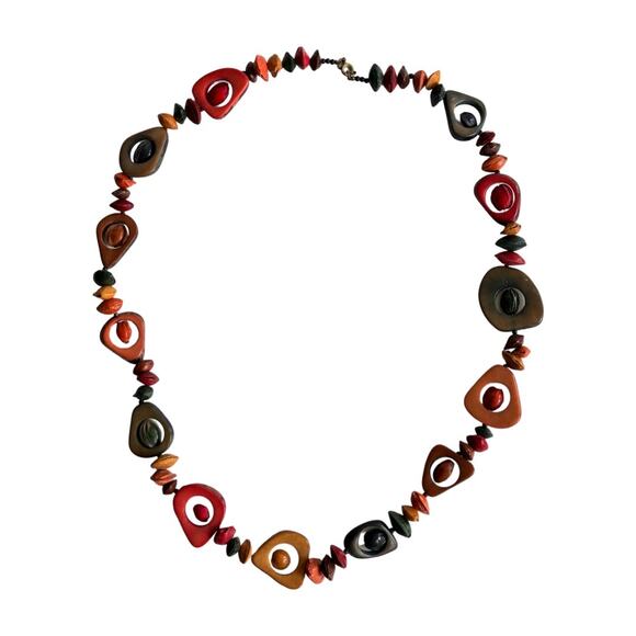 Vintage Tagua Nut Slices Bahay Seeds Boho Beaded Necklace - Picture 1 of 6